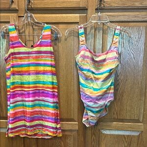 Colorful Striped Tank Dress and Swimsuit Set